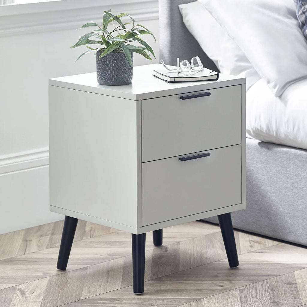 Wooden Bedside Cabinet With 2 Drawers - Alba