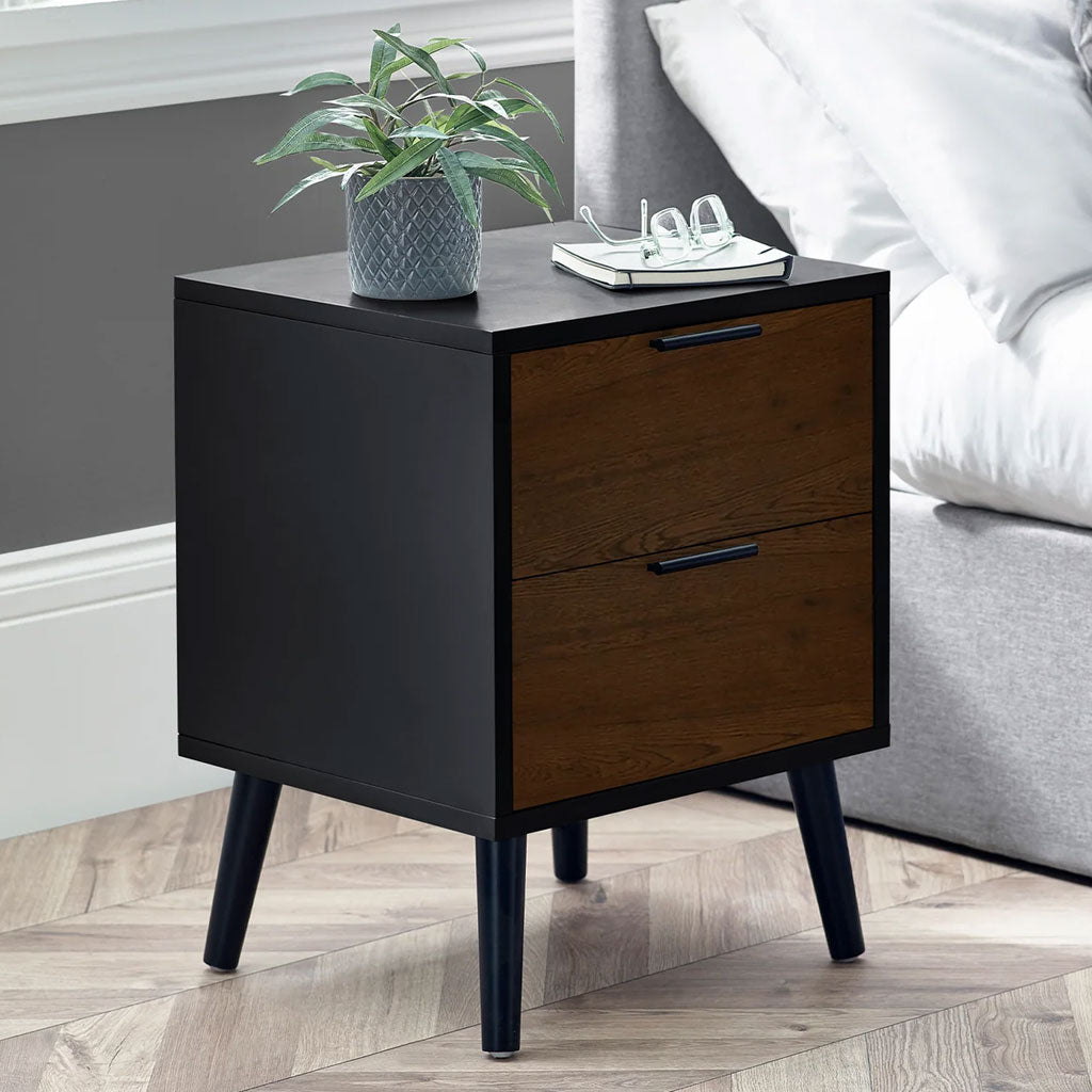 Wooden Bedside Cabinet With 2 Drawers - Alba