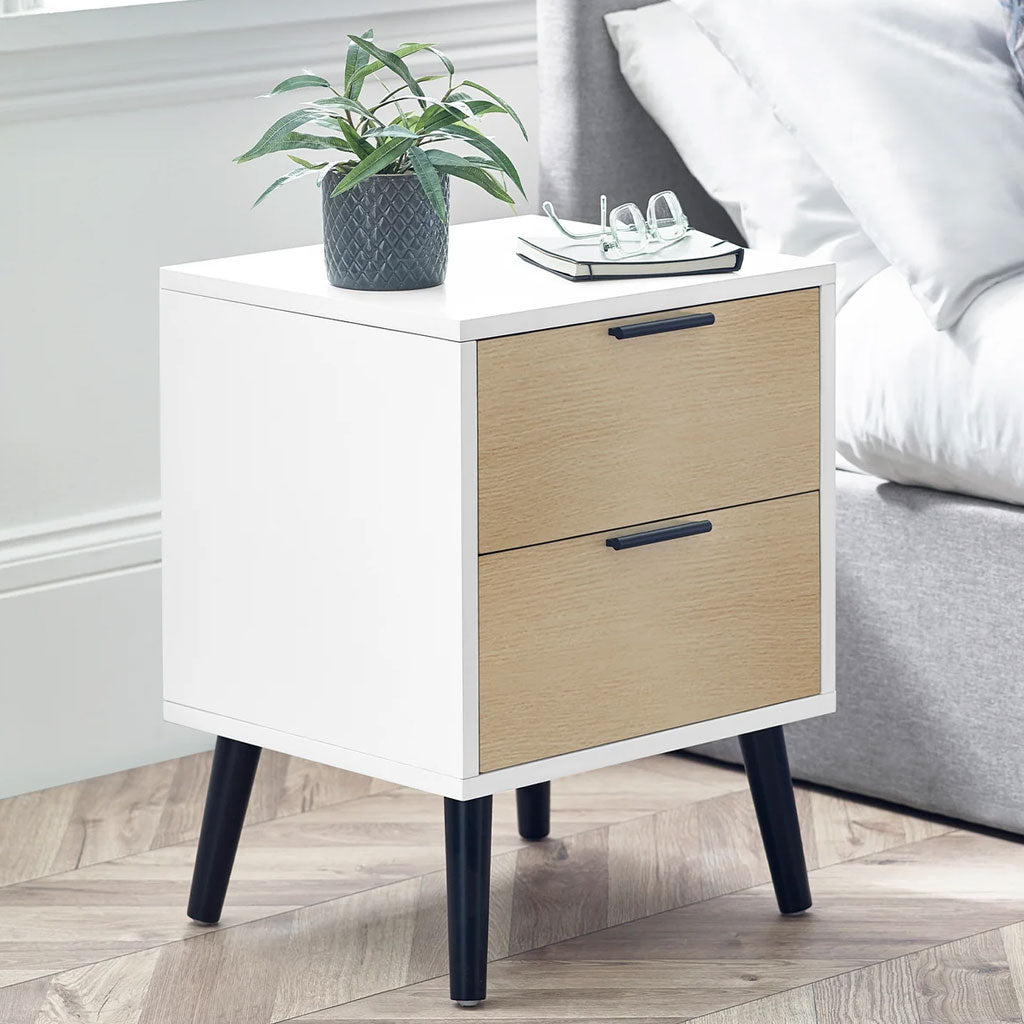 Wooden Bedside Cabinet With 2 Drawers - Alba