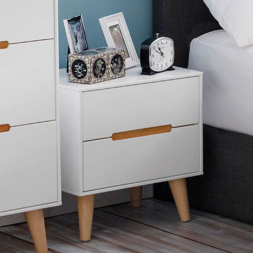 Wooden Bedside Cabinet With 2 Drawers - Alicia