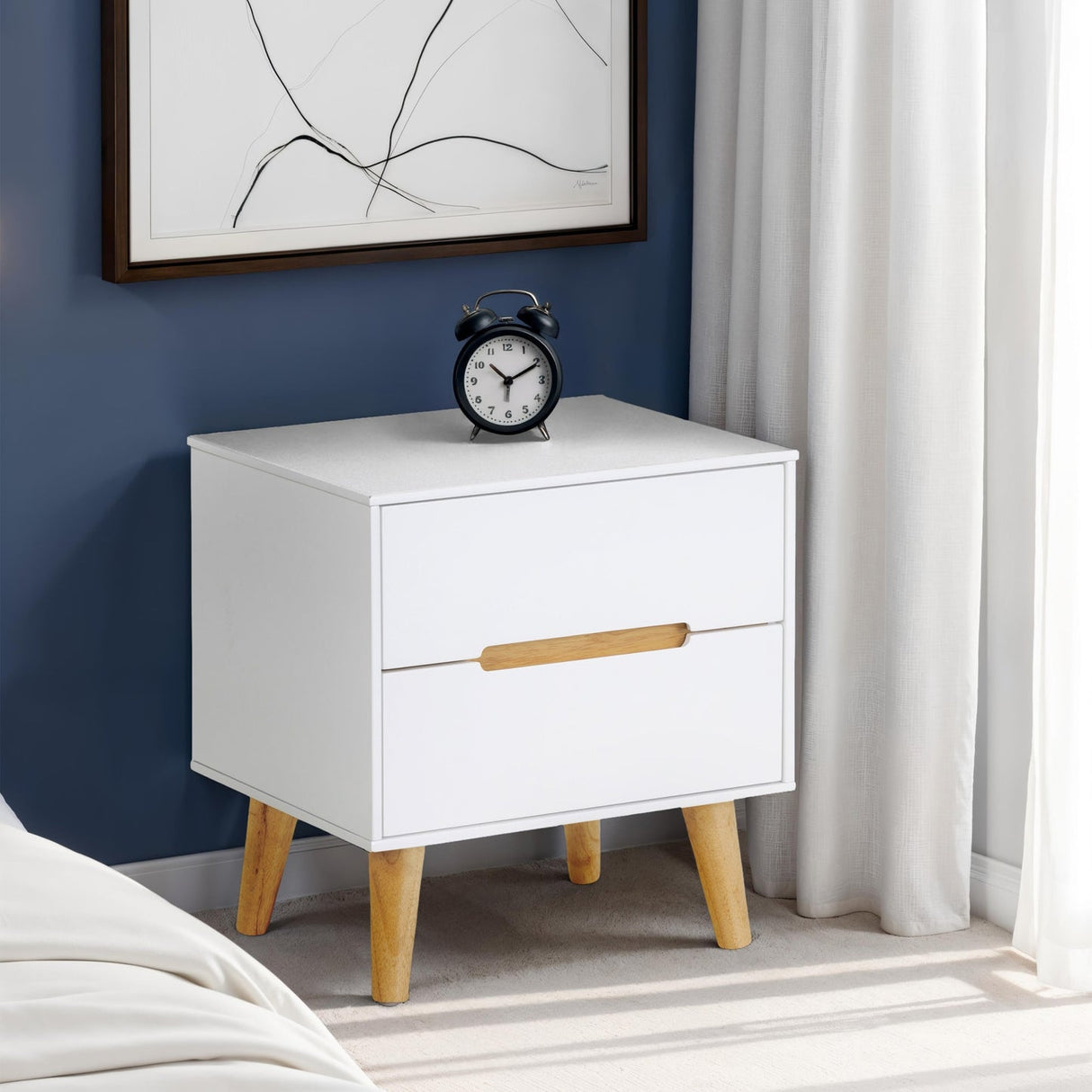 Wooden Bedside Cabinet With 2 Drawers - Alicia