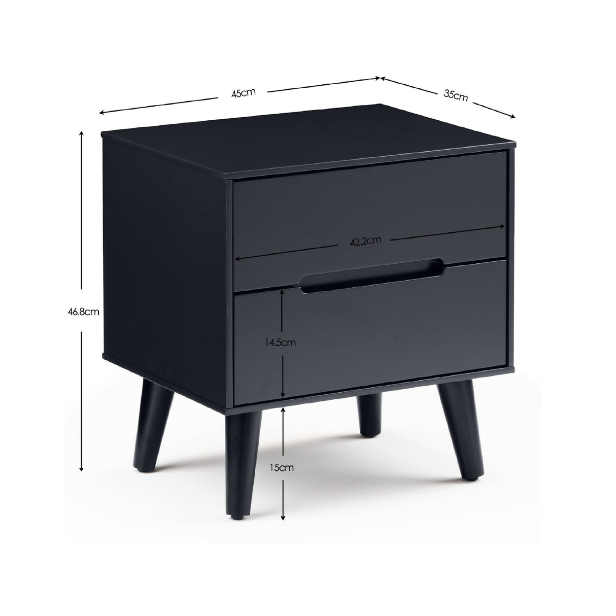 Wooden Bedside Cabinet With 2 Drawers - Alicia