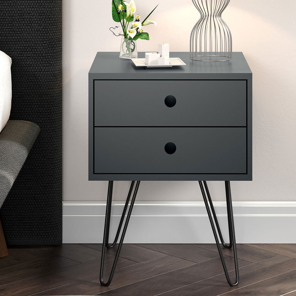 Wooden Bedside Cabinet With 2 Drawers And Metal Legs - Options