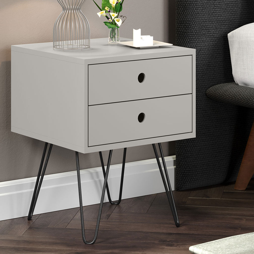 Wooden Bedside Cabinet With 2 Drawers And Metal Legs - Options