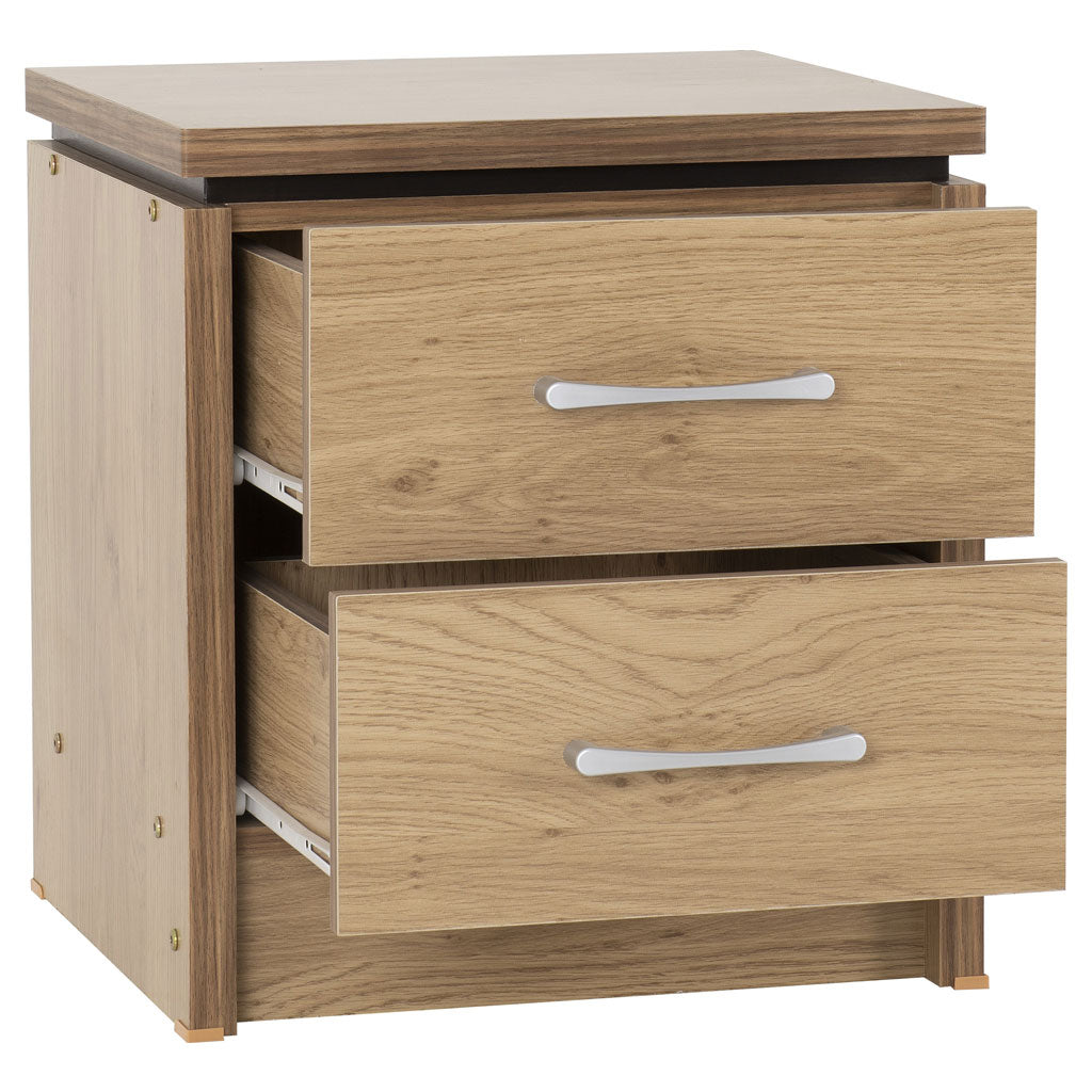 Wooden Bedside Cabinet With 2 Drawers And Walnut Trim - Charles