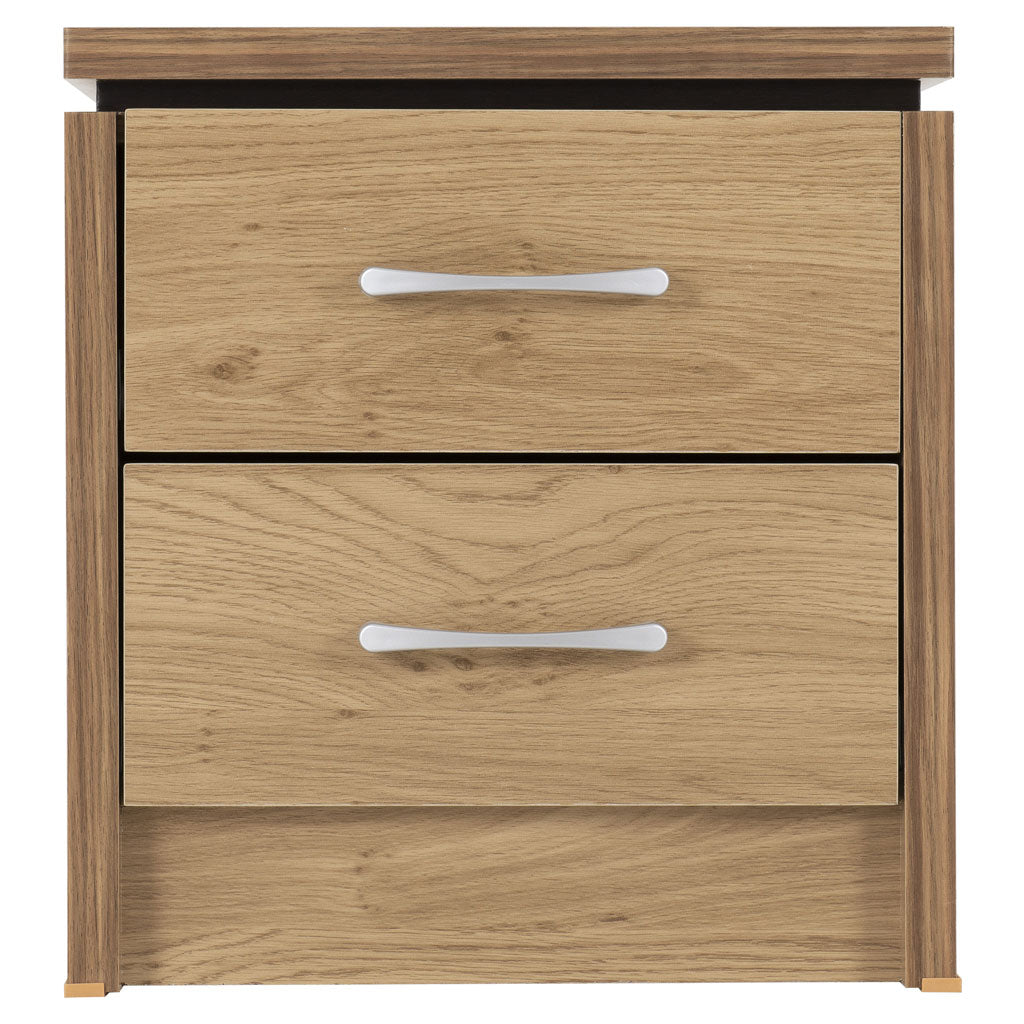 Wooden Bedside Cabinet With 2 Drawers And Walnut Trim - Charles