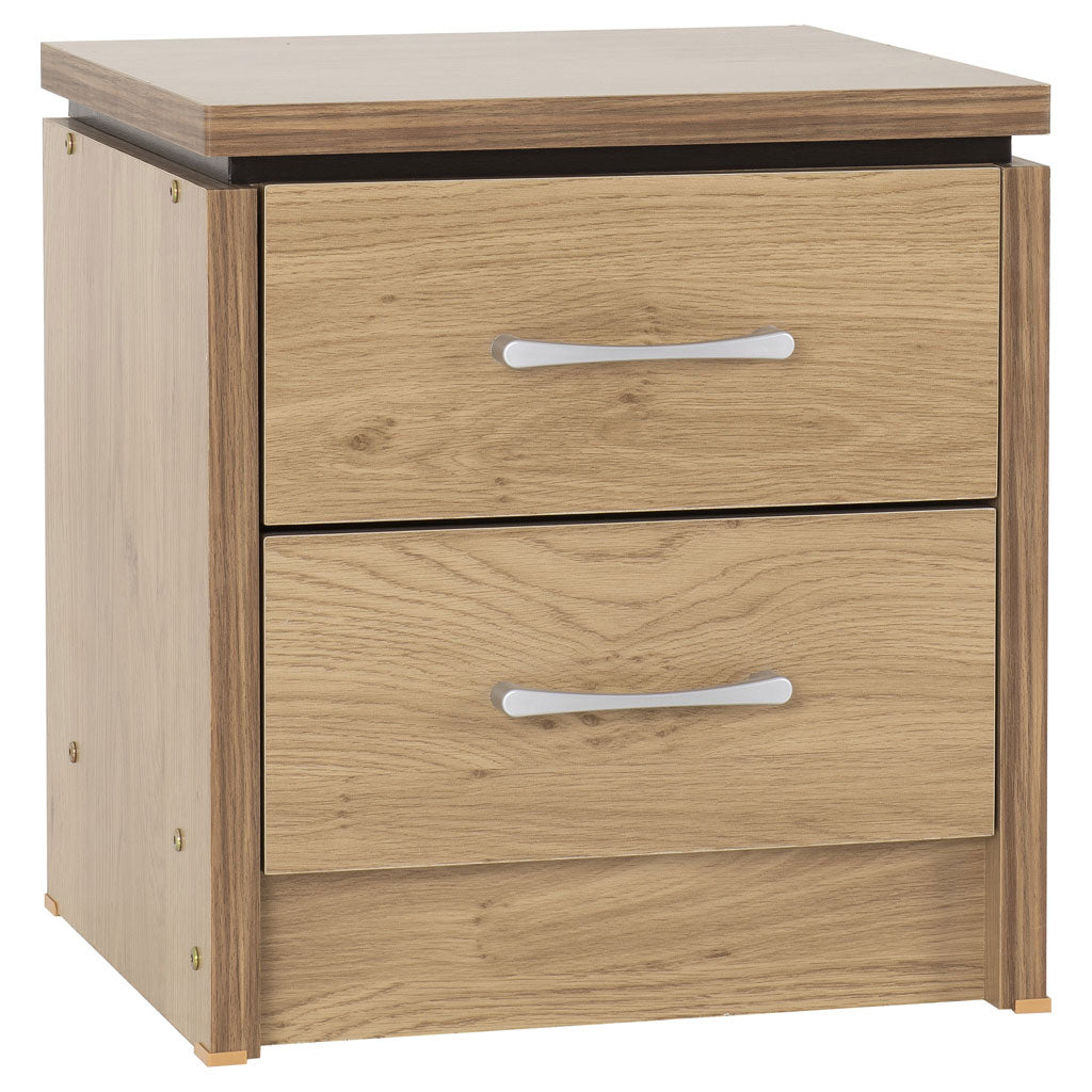 Wooden Bedside Cabinet With 2 Drawers And Walnut Trim - Charles