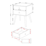 Wooden Bedside Cabinet With 2 Drawers And Wooden Legs - Options