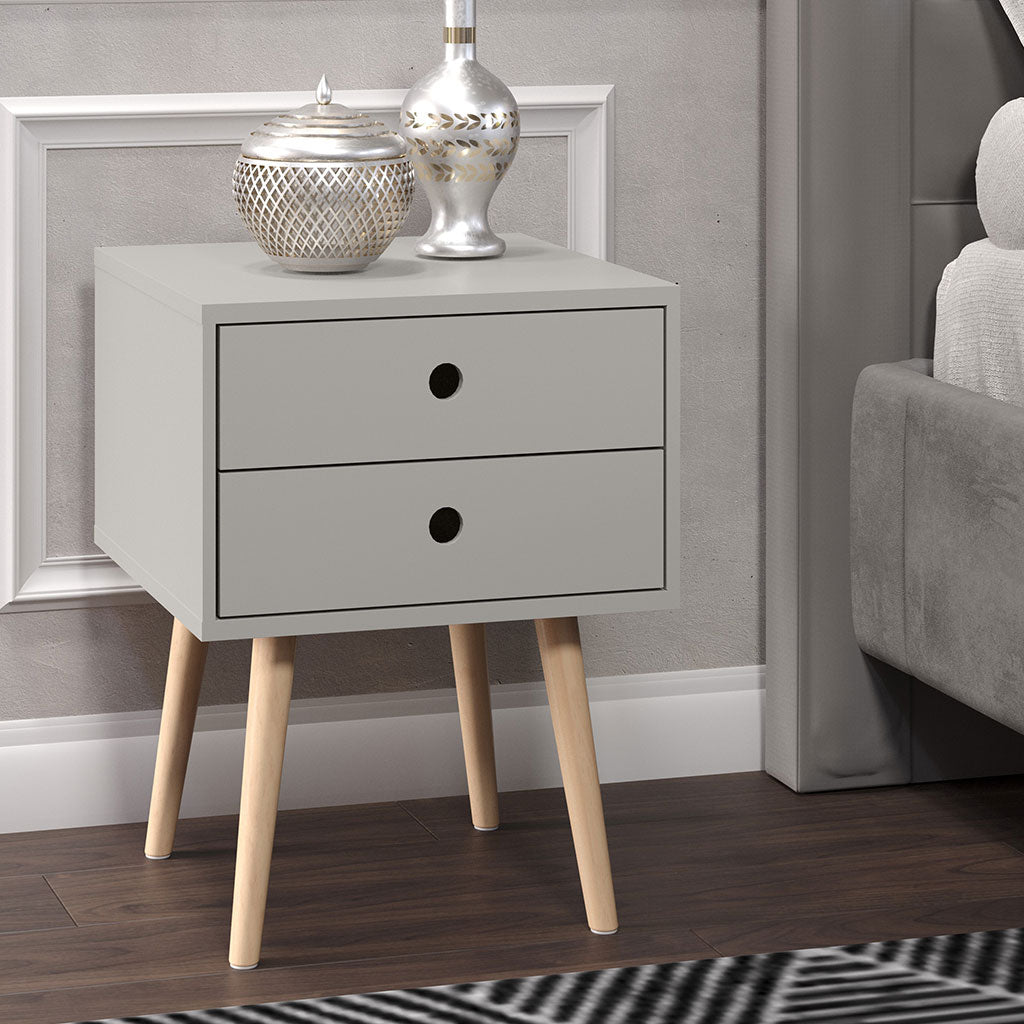 Wooden Bedside Cabinet With 2 Drawers And Wooden Legs - Options