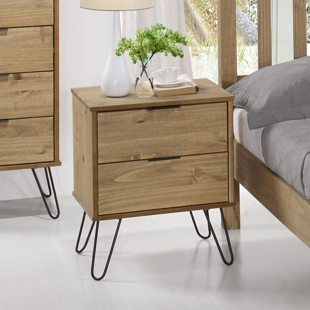 Wooden Bedside Cabinet With 2 Drawers - Augusta