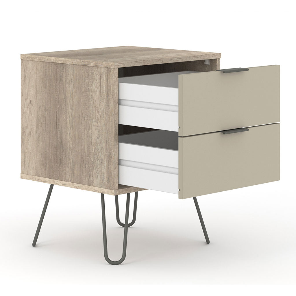 Wooden Bedside Cabinet With 2 Drawers - Augusta