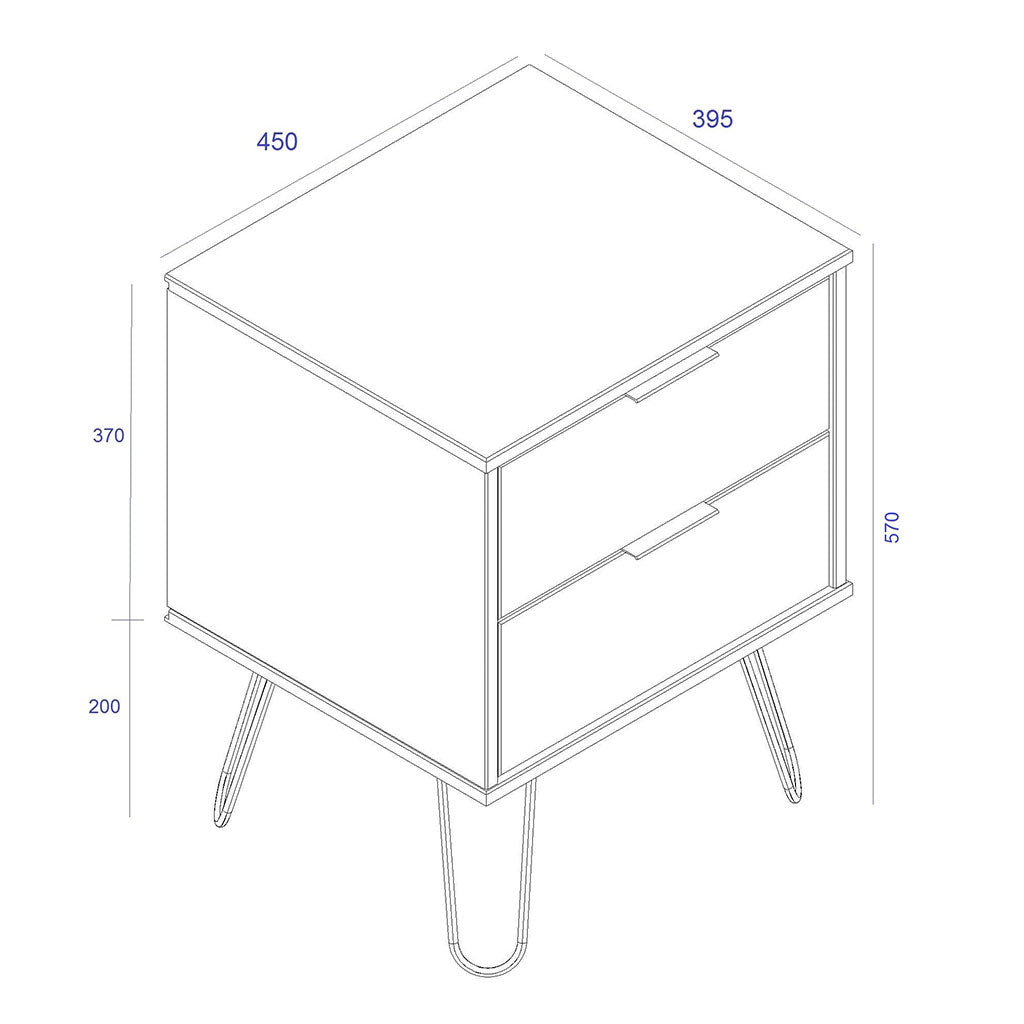 Wooden Bedside Cabinet With 2 Drawers - Augusta