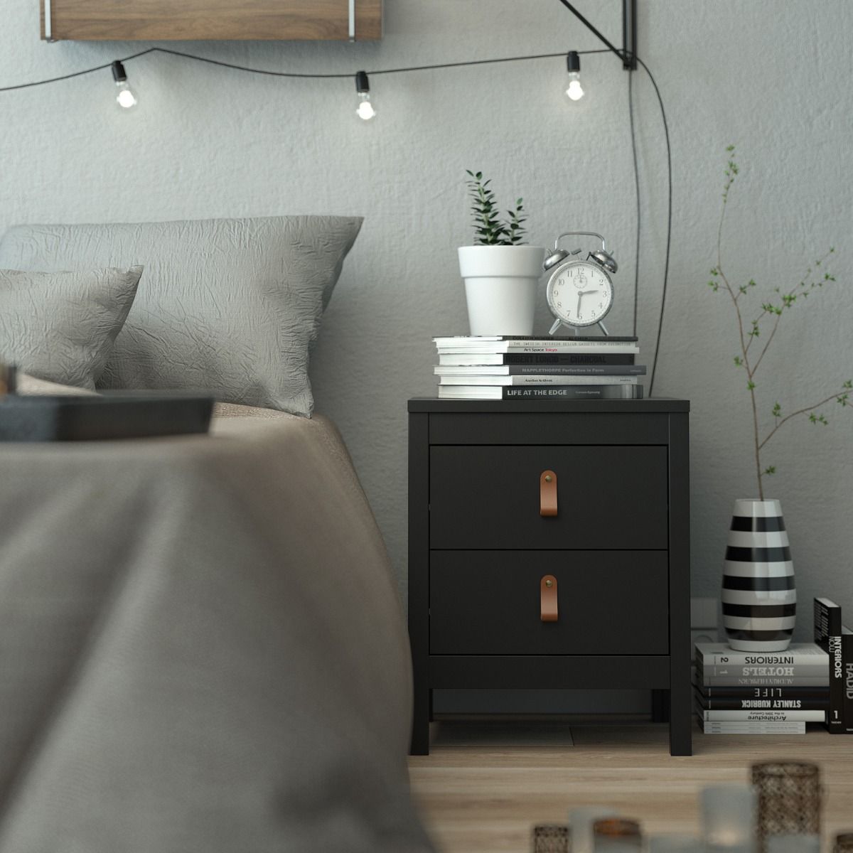 Wooden Bedside Cabinet With 2 Drawers - Barcelona