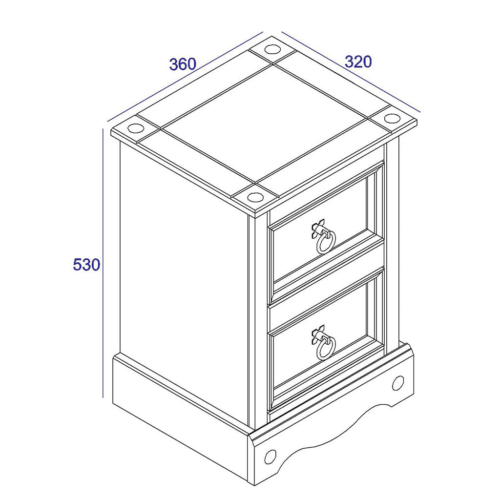 Wooden Bedside Cabinet With 2 Drawers - Corona