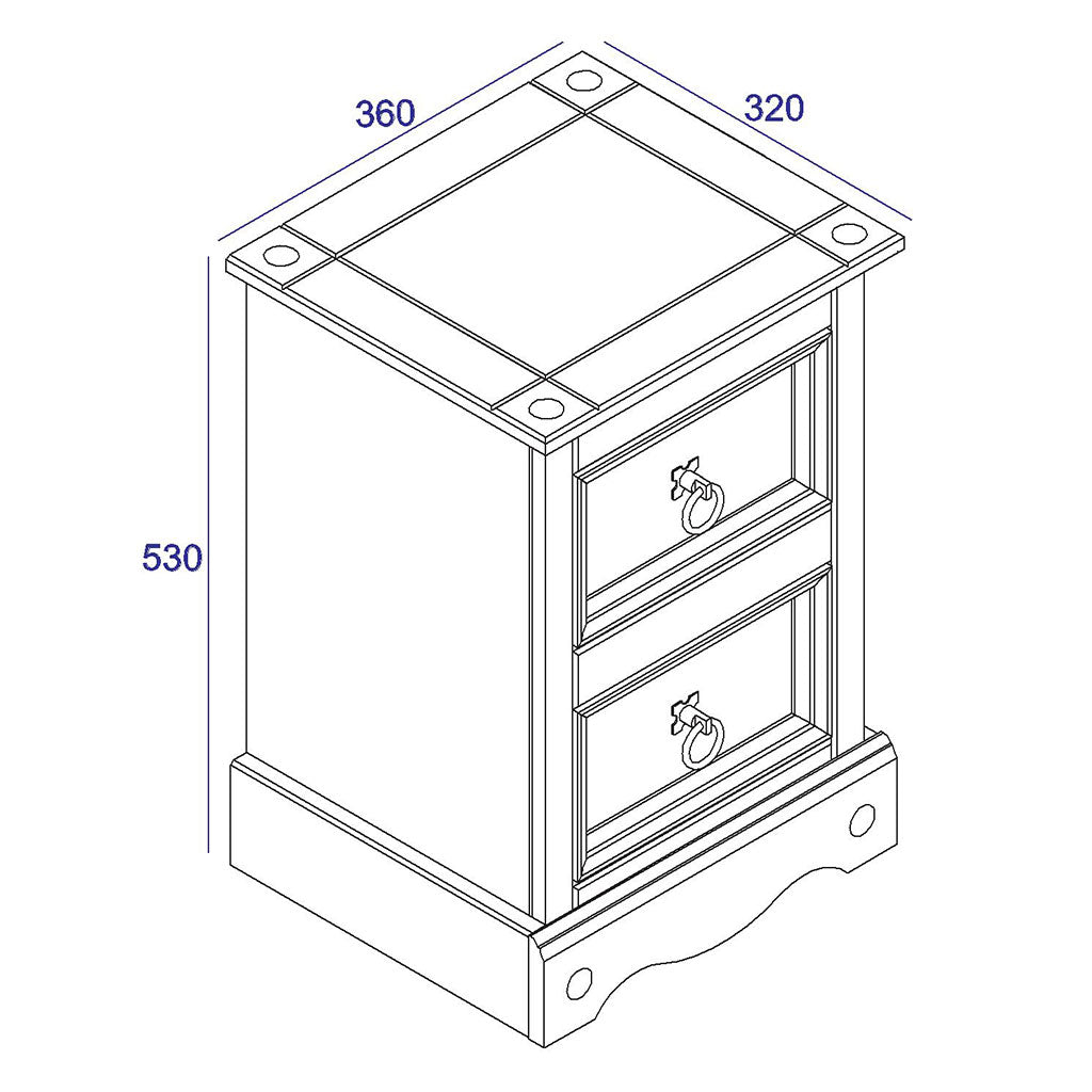 Wooden Bedside Cabinet With 2 Drawers - Corona