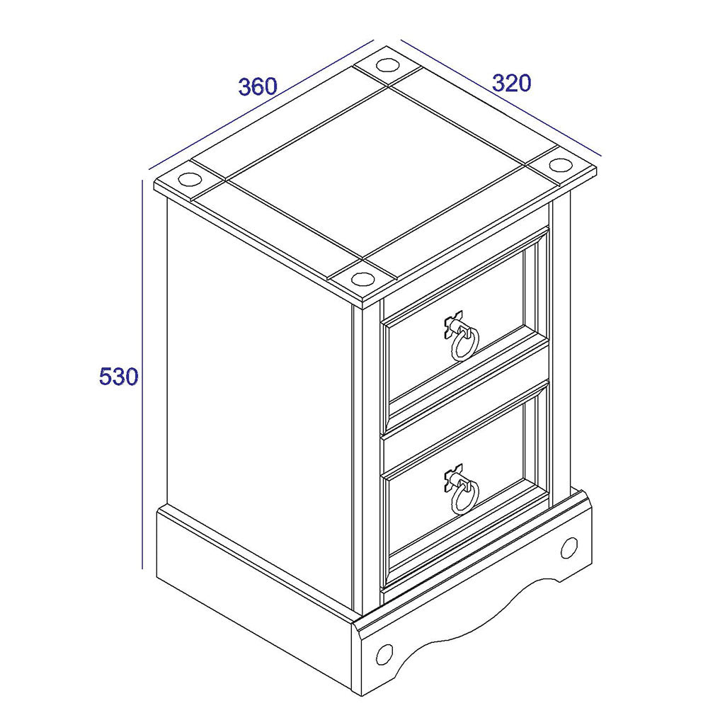 Wooden Bedside Cabinet With 2 Drawers - Corona
