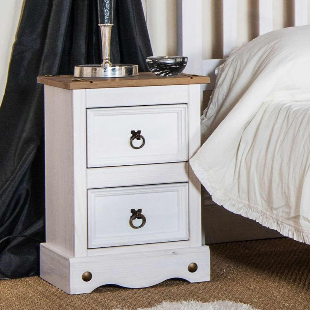Wooden Bedside Cabinet With 2 Drawers - Corona