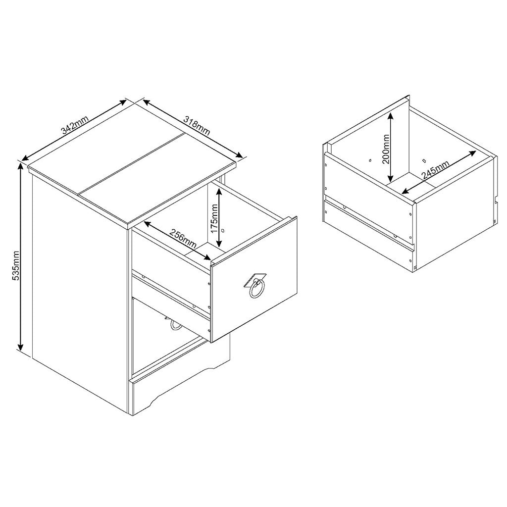 Wooden Bedside Cabinet With 2 Drawers - Corona Compact