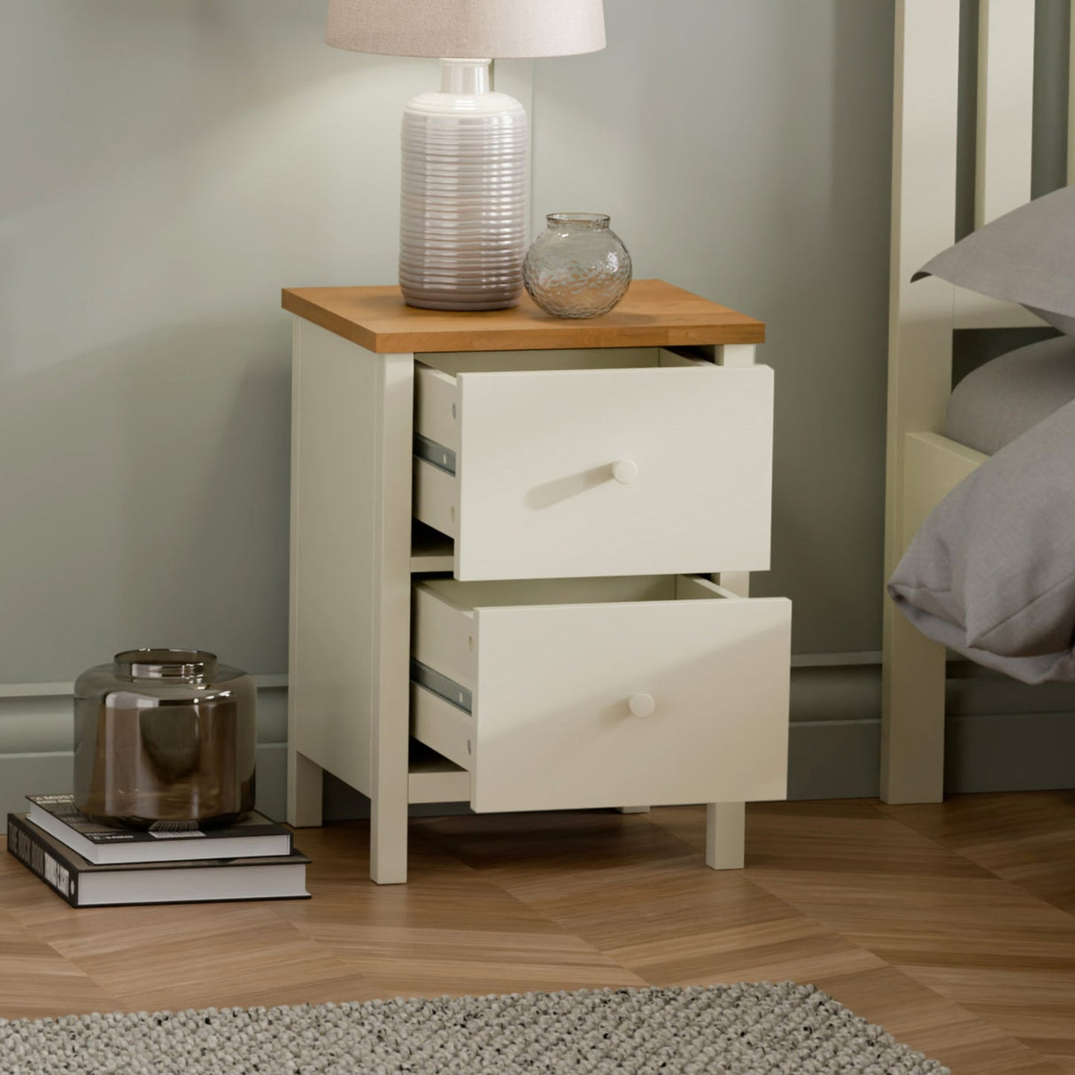 Wooden Bedside Cabinet With 2 Drawers - Coxmoor