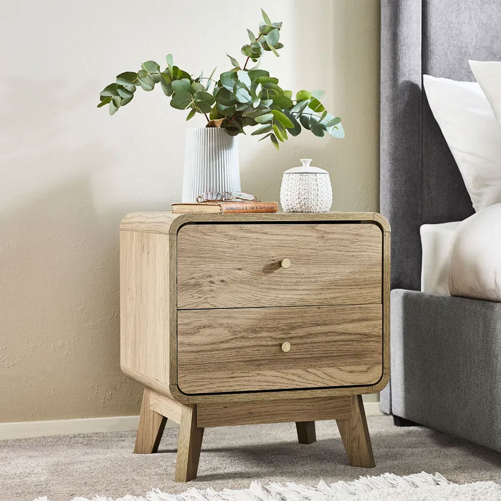 Wooden Bedside Cabinet With 2 Drawers - Ingrid