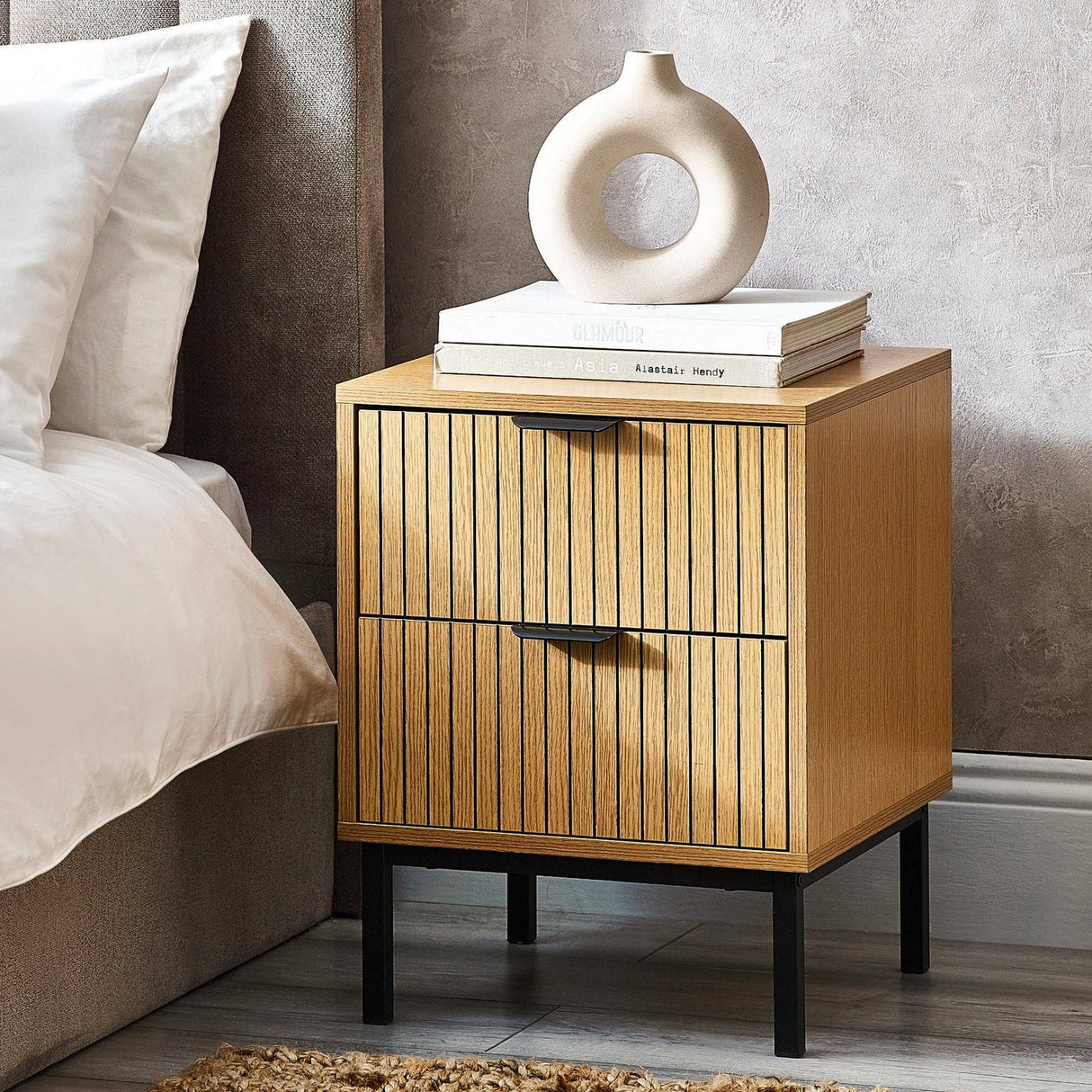 Wooden Bedside Cabinet With 2 Drawers - Sia