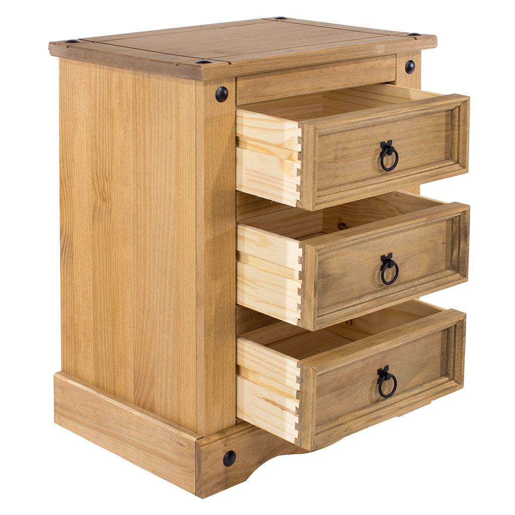 Wooden Bedside Cabinet 53cm Wide With 3 Drawers - Corona