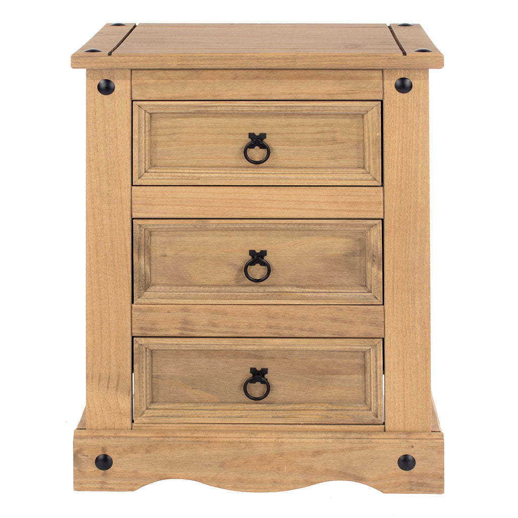 Wooden Bedside Cabinet 53cm Wide With 3 Drawers - Corona
