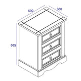 Wooden Bedside Cabinet 53cm Wide With 3 Drawers - Corona