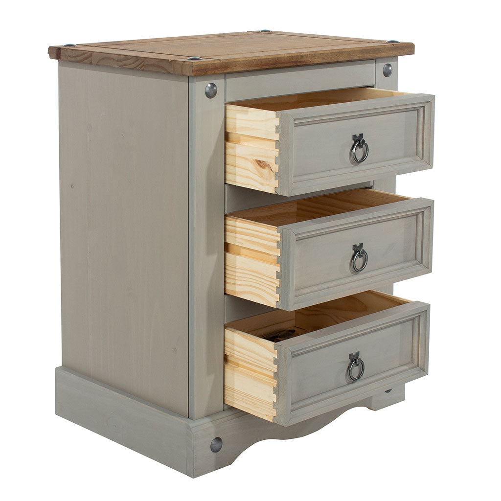 Wooden Bedside Cabinet 53cm Wide With 3 Drawers - Corona