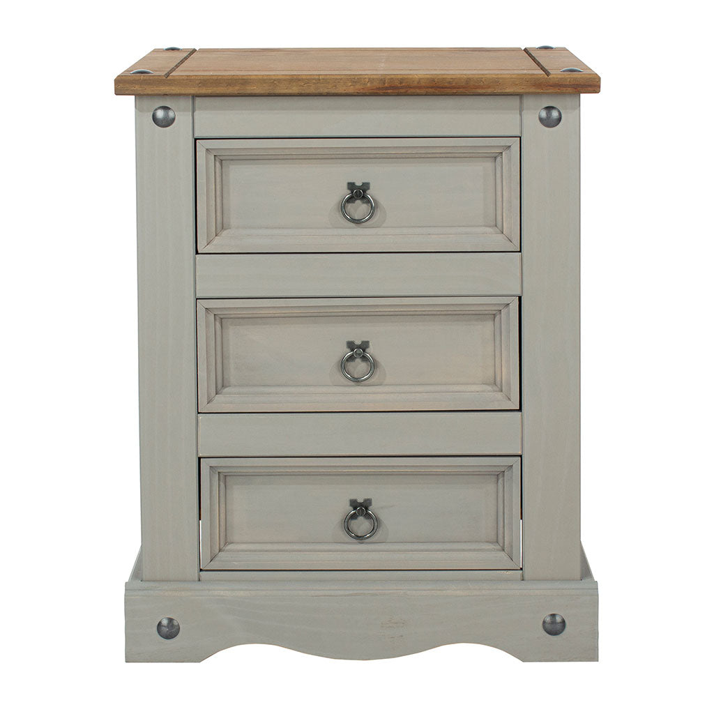 Wooden Bedside Cabinet 53cm Wide With 3 Drawers - Corona