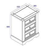 Wooden Bedside Cabinet 53cm Wide With 3 Drawers - Corona