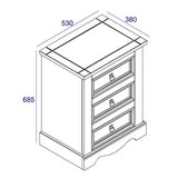 Wooden Bedside Cabinet 53cm Wide With 3 Drawers - Corona