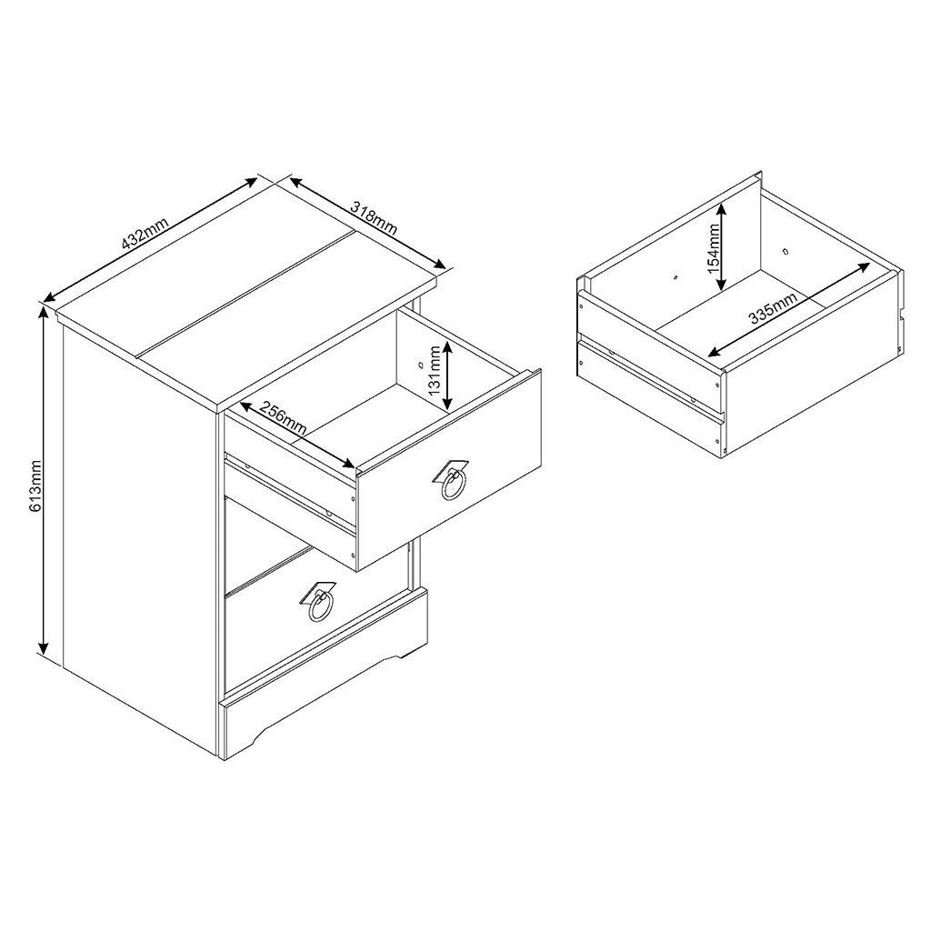 Wooden Bedside Cabinet With 3 Drawers - Corona Compact