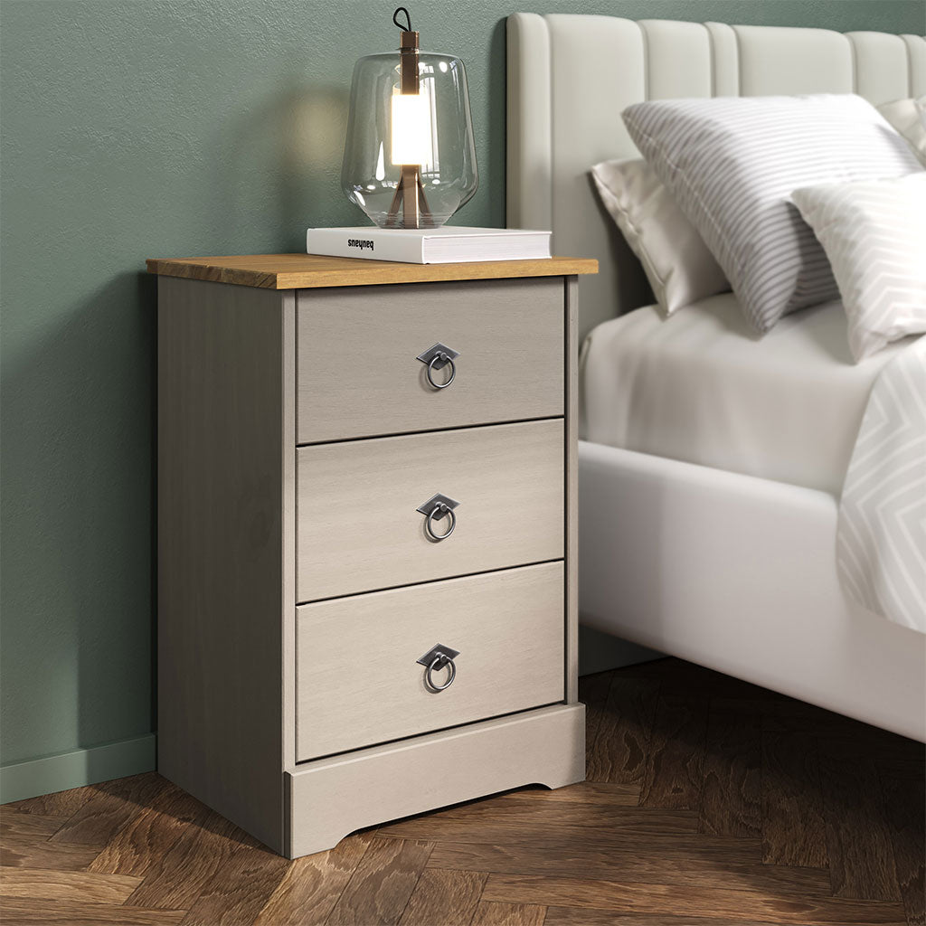 Wooden Bedside Cabinet With 3 Drawers - Corona Compact