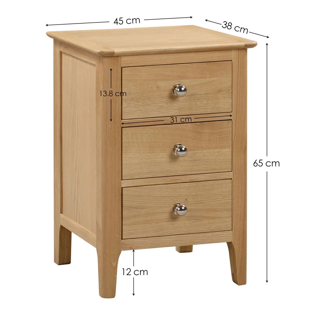 Wooden Bedside Cabinet With 3 Drawers - Cotswold