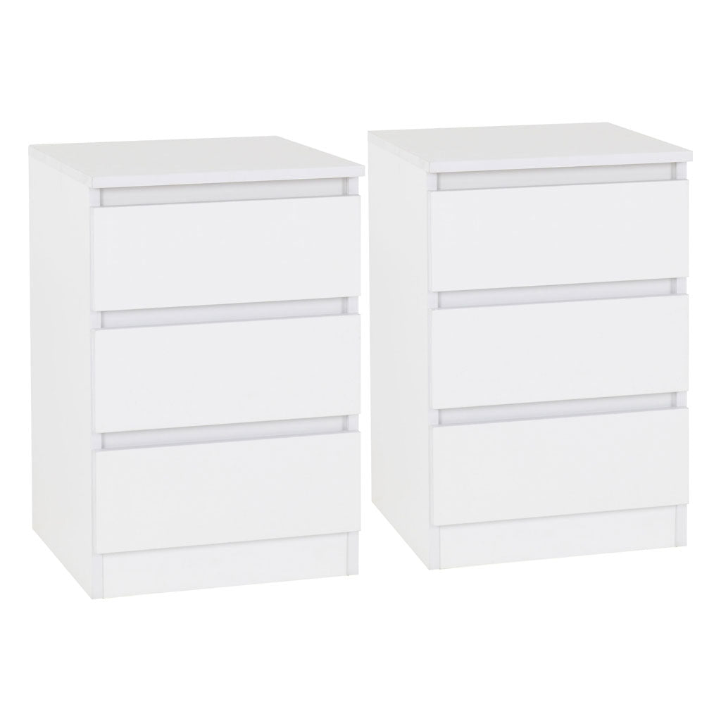 Wooden Bedside Cabinet With 3 Drawers in Set Of 2 - Malvern
