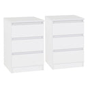 Wooden Bedside Cabinet With 3 Drawers in Set Of 2 - Malvern