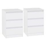 Wooden Bedside Cabinet With 3 Drawers in Set Of 2 - Malvern