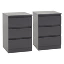 Wooden Bedside Cabinet With 3 Drawers in Set Of 2 - Malvern
