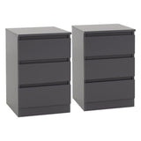 Wooden Bedside Cabinet With 3 Drawers in Set Of 2 - Malvern