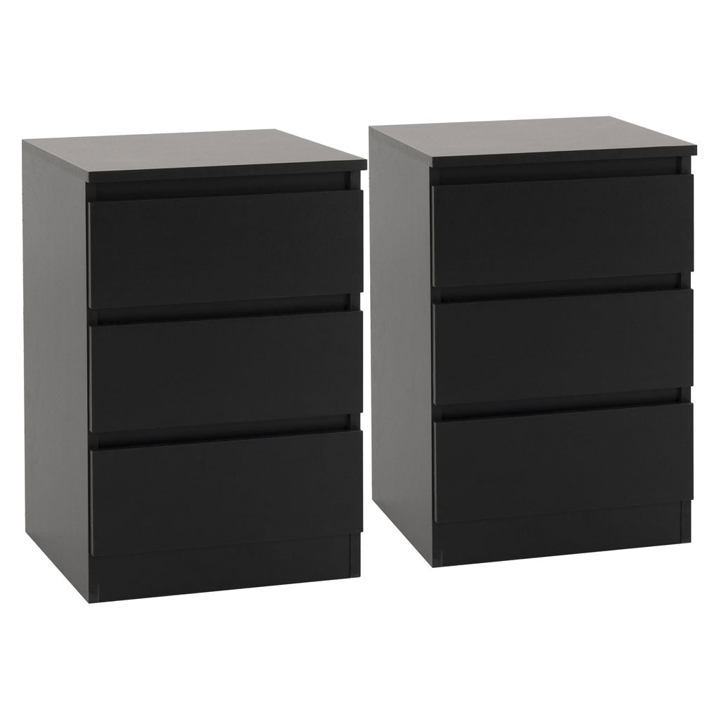 Wooden Bedside Cabinet With 3 Drawers in Set Of 2 - Malvern