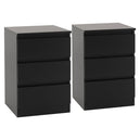 Wooden Bedside Cabinet With 3 Drawers in Set Of 2 - Malvern