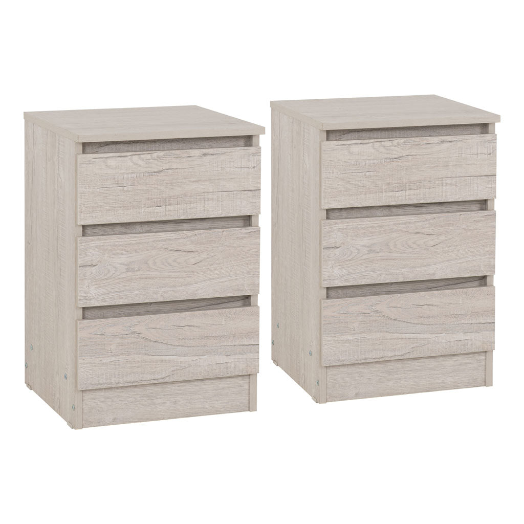 Wooden Bedside Cabinet With 3 Drawers in Set Of 2 - Malvern