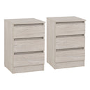 Wooden Bedside Cabinet With 3 Drawers in Set Of 2 - Malvern