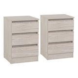 Wooden Bedside Cabinet With 3 Drawers in Set Of 2 - Malvern
