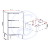 Wooden Bedside Cabinet 3 Drawers - Madrid