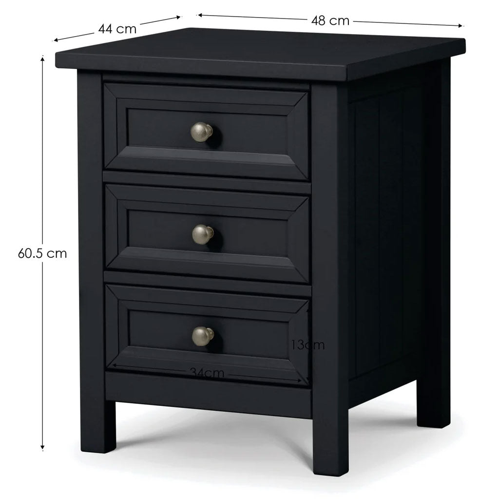 Wooden Bedside Cabinet With 3 Drawers - Maine