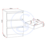 Wooden Bedside Cabinet With 3 Drawers - Malvern