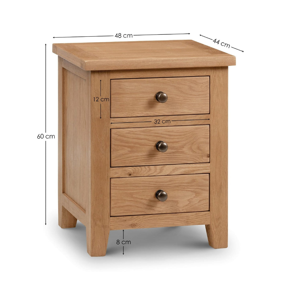 Wooden Bedside Cabinet With 3 Drawers - Marlborough