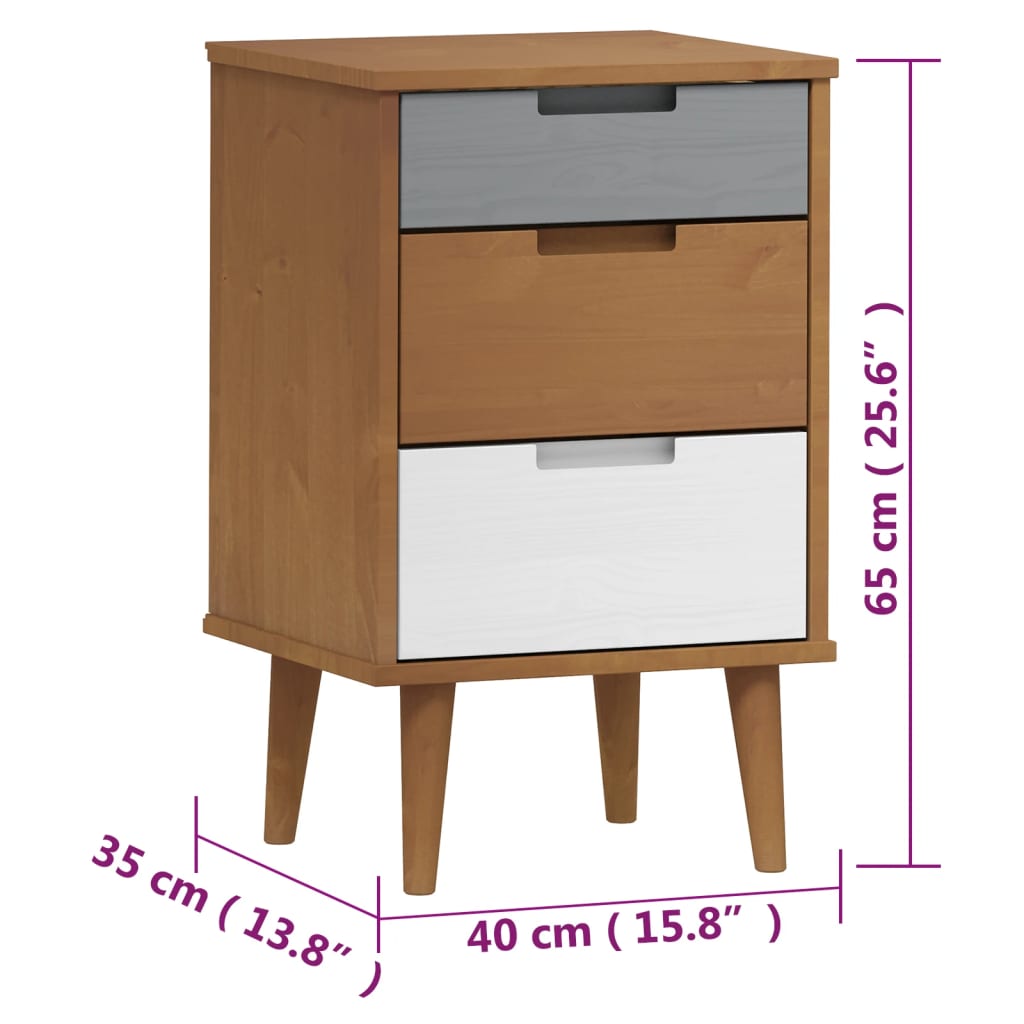 Wooden Bedside Cabinet With 3 Drawers - Molde